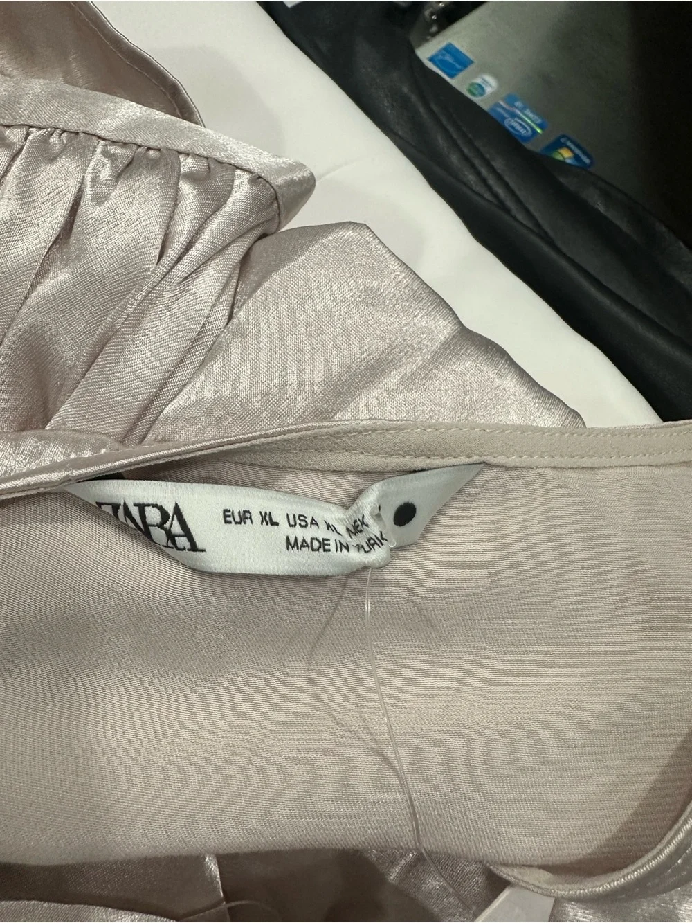 Zara Light Beige Satin Button-Front Tie Hem Blouse